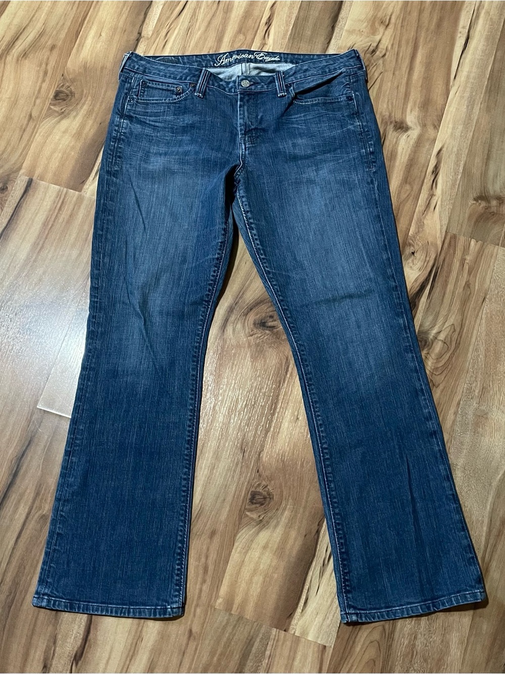 Y2K 00s American Eagle True Boot Jeans Women’s Size 14 Blue Denim Silver Thred
